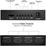 ARIZONE 4K HDMI Splitter 1 In 4 Out, 1x4 Ports Box Supports Full Ultra HD 1080P and 3D Compatible with PC STB Xbox PS4 PS3 Fire Stick